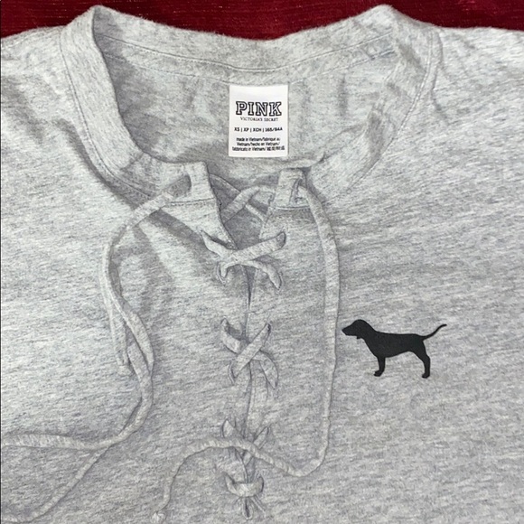 PINK Lace Up Crew Neck Tee - Picture 3 of 5